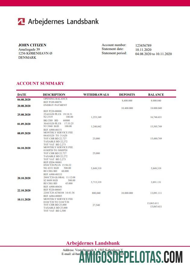 Amostra do Arbejdernes Landsbank da Dinamarca